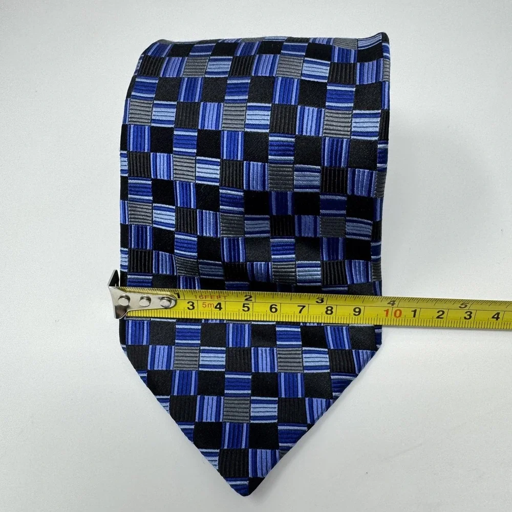 Burma Bibas Tie Mens One Size Blue Check Plaid 100% Silk Necktie Classic